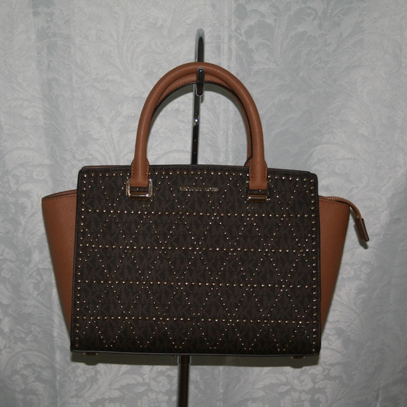 MICHAEL KORS SELMA SATCHEL MEDIUM TOP ZIP BROWN - Picture 1 of 7